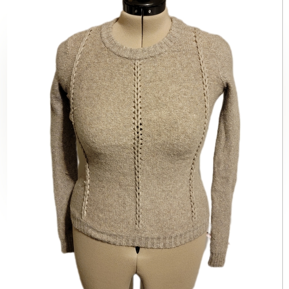 🔖🎄👉Inhabit Merino Wool Long Sleeve Crewneck Cable Knit Sweater  Sz M Gray
